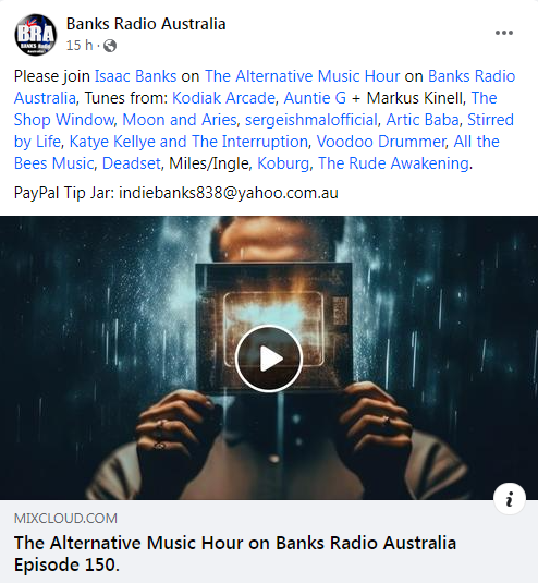 Many thanks Isaac Banks for playing No Longer Alone on your show on @BanksRadioAU ❤️