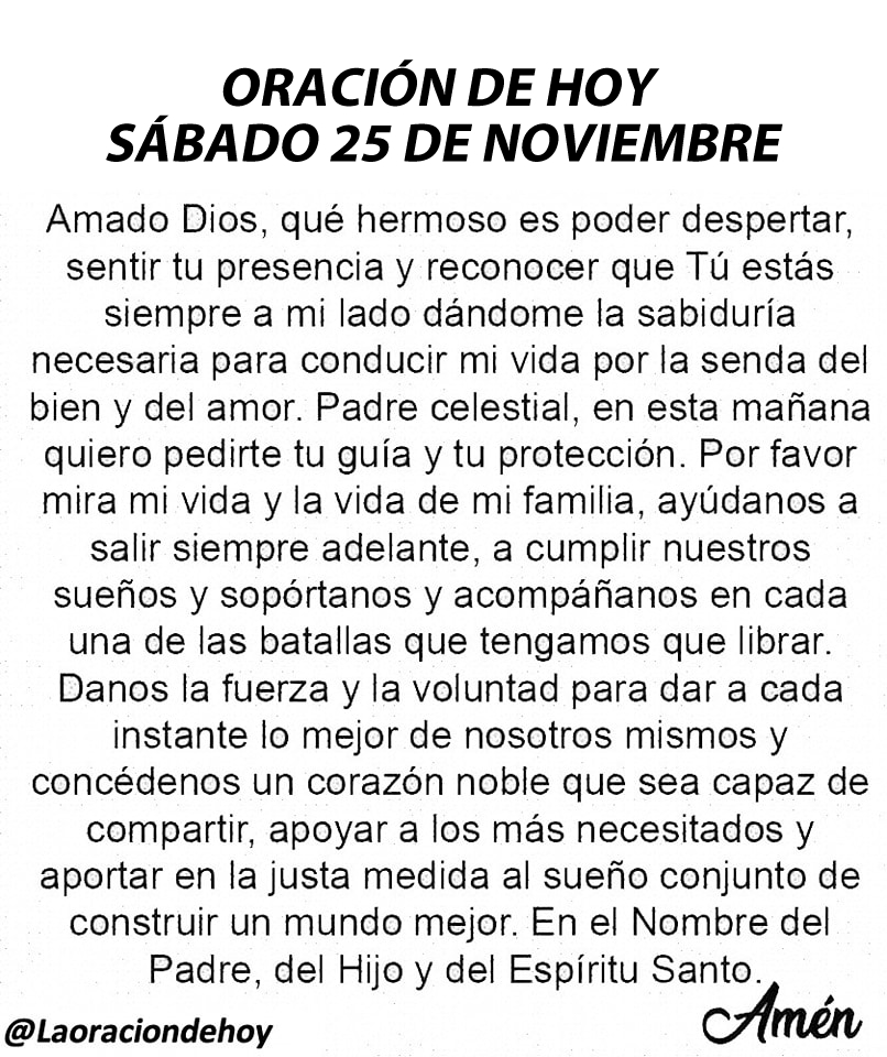 Oración diaria para hoy sábado 25 de noviembre de 2023.