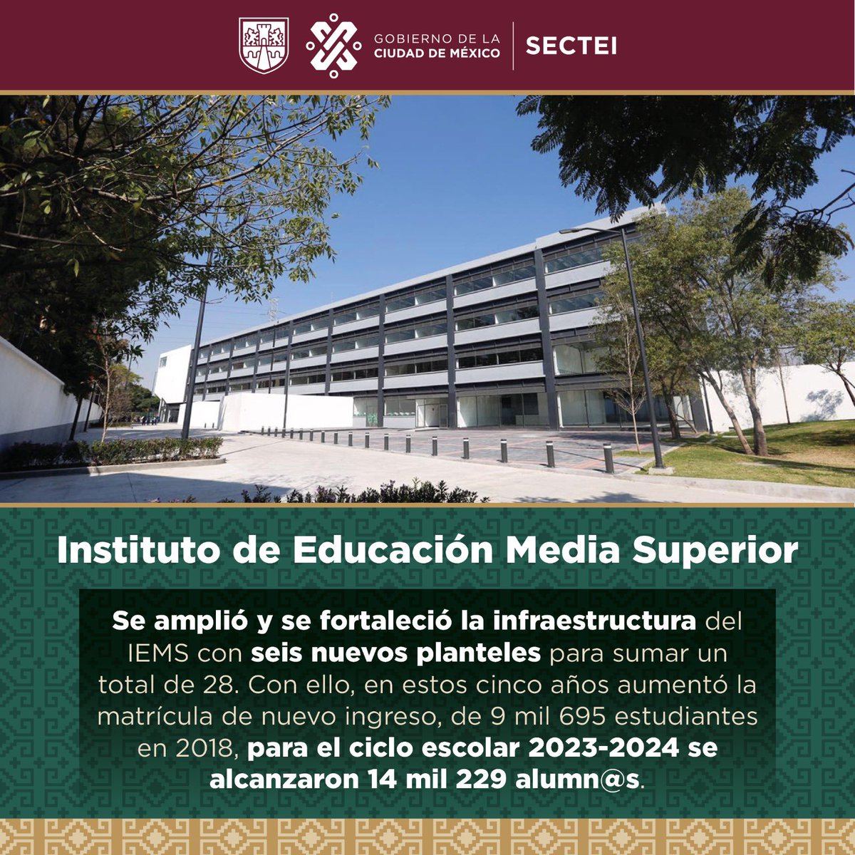 OfeliaAngulo_'s tweet image. #ComparecenciaSECTEI
#QuintoInforme 

Con la doctora @Claudiashein se amplió y se fortaleció el @IEMS_CDMX con seis nuevos planteles en:
✅ Álvaro Obregón
✅ GAM
✅ Iztapalapa
✅ Tláhuac
✅ Venustiano Carranza

Hoy atiende una matrícula de 31 mil 545 estudiantes.