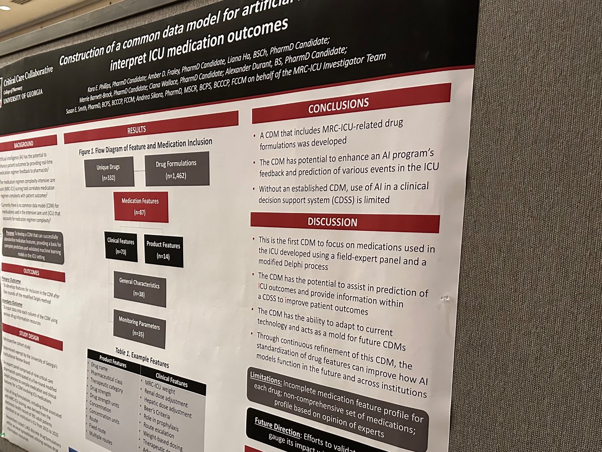 Amazing to see Kara Phillips work awarded with a student travel award by the <a href="/accpcritprn/">ACCP CRIT PRN</a> - important work developing a common data model for ICU meds <a href="/UGAPharmacy/">UGA College of Pharmacy</a> <a href="/SESmithPharmD/">Susan Smith</a> <a href="/kkeats_/">Kelli Henry, PharmD, MPA, BCCCP</a> #MRCICU