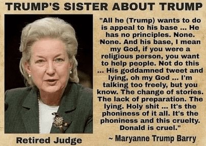 Diane57444929's tweet photo. @thejackhopkins Trumps 
Sister Knew 
Who He Was https://t.co/ZQdDXa2LJI