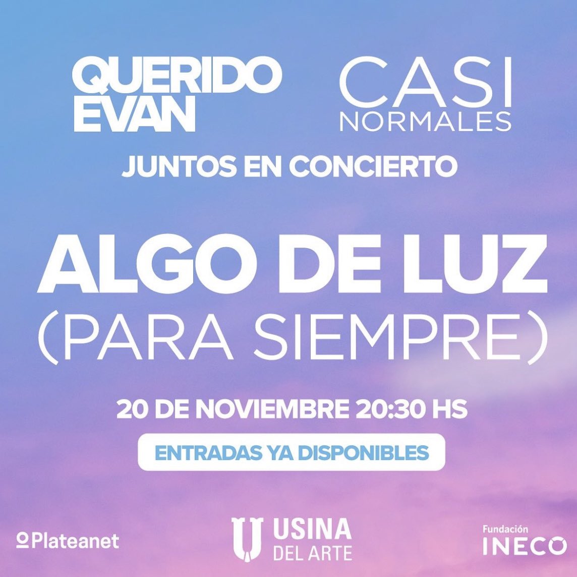 Alan (@alanmadanes) on Twitter photo Quiénes de acá ya vieron #QueridoEvan ? Y #CasiNormales ?
💙💙💙 Los esperamos el 20/11 en la <a href="/UsinadelArte/">Usina del Arte</a> en el concierto de Querido Evan y Casi Normales!
Una noche hermosa, los veo ahí? Entradas en Plateanet.com ! Quiénes de acá ya vieron #QueridoEvan ? Y #CasiNormales ?
💙💙💙 Los esperamos el 20/11 en la <a href="/UsinadelArte/">Usina del Arte</a> en el concierto de Querido Evan y Casi Normales!
Una noche hermosa, los veo ahí? Entradas en Plateanet.com !