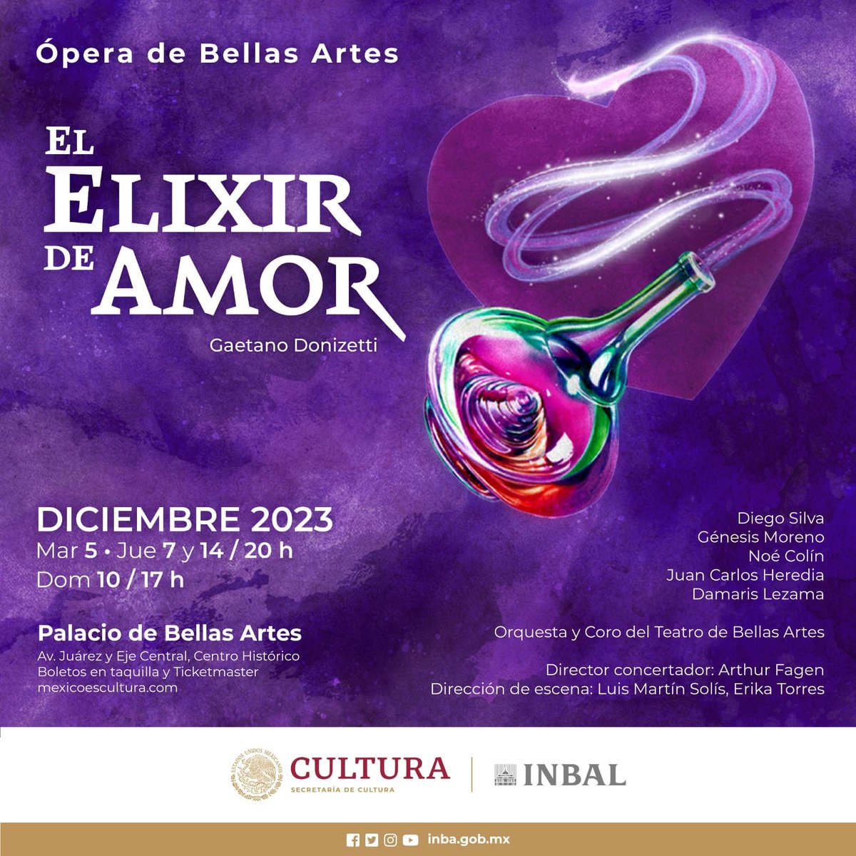 Te invitamos a que nos acompañes en la nueva producción de “El elixir de amor” de Gaetano Donizetti, que Ópera de Bellas Artes está preparando para ti.

¡Vívela con un gran reparto de solistas, la dirección musical de Arthur Fagen y la OTBA y el CTBA!

¡Boletos ya a la venta! ✨