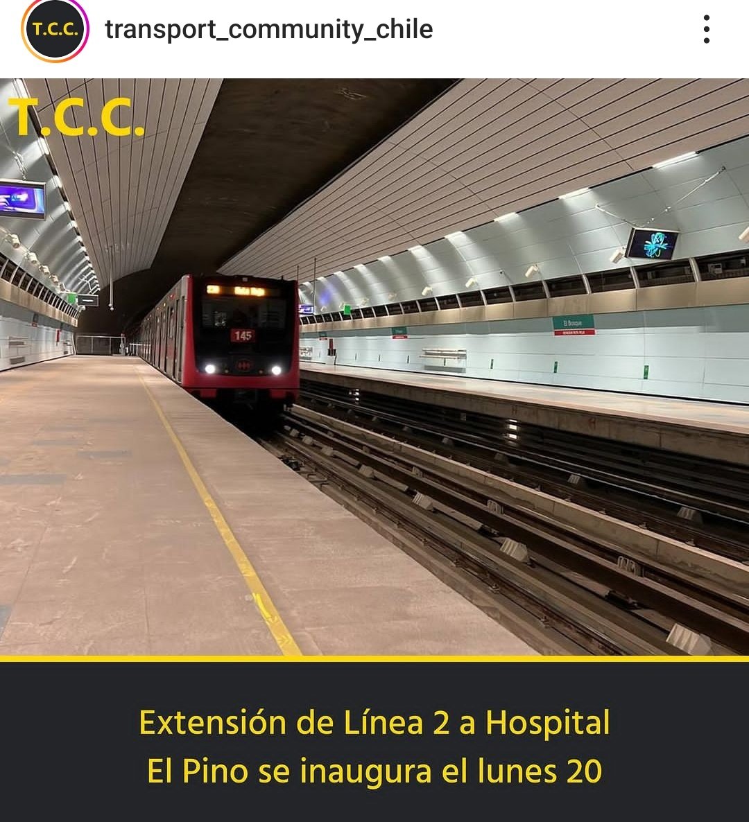 Valle_Grande_'s tweet photo. Extensión de línea 2 de @metrodesantiago será este lunes 20 según información publicada por @TCC_Chile https://t.co/36flldgGEB