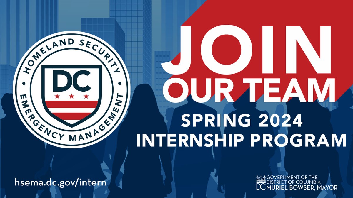 DC_HSEMA's tweet photo. Calling all future emergency managers! We are seeking hard-working, mission-driven interns to join our Summer 2023 cohort to gain real-world experience. Visit https://t.co/NMAGBkBE4m to learn more, apply, and join our team!

#EmergencyManagement #HomelandSecurity #Internship https://t.co/t2Z3PqhRTV