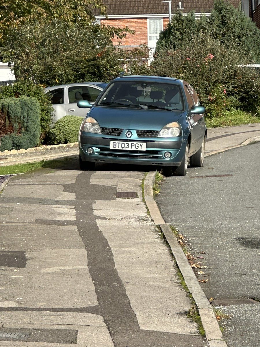 Reg no BT03 PGY parked in Mendip Close Melksham Wiltshire on Sunday November 5 2023 at 12.18pm. Parked on the wrong side of the road, and partially on the footpath, obstructing pedestrian access.