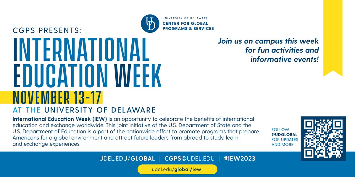 UDGlobal's tweet image. We're pleased to kick off #IEW2023 at #UDel! Check out a variety of engaging events that celebrate international education! udel.edu/global/iew