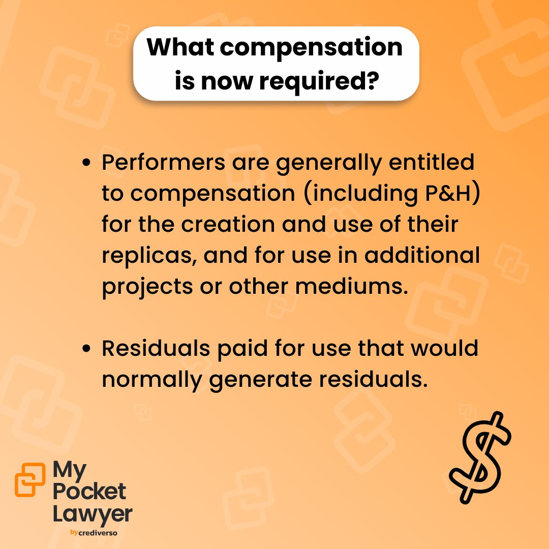 crediverso's tweet photo. #sagaftra came out with guidelines last night around how their new TV / Theatrical contract with the studios regulates AI. This post is the first in a series explaining what’s in that contract, and what it means for you.   #ai #mypocketlawyer #actor #acting #technology https://t.co/2OaXDT1JX5
