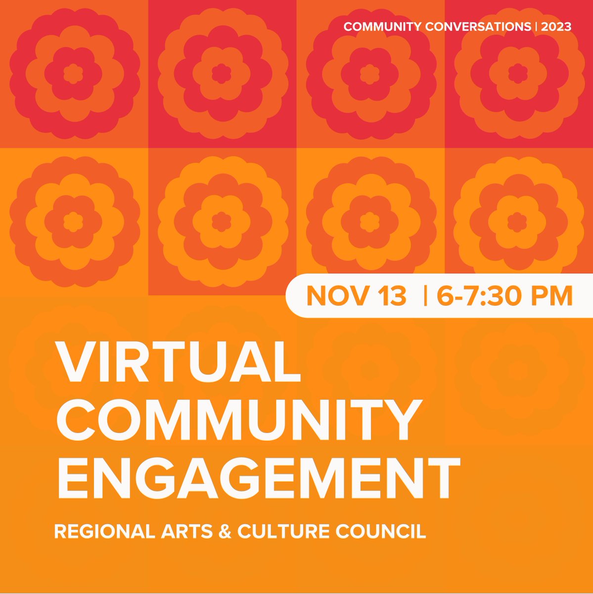 Tonight! Join us on Zoom for a Virtual Community Engagement session. Bring your questions and learn more about the future of RACC. Monday, November 13th from 6-7:30 pm. Secure your spot now at ow.ly/Y9Iu50Q7bVu
