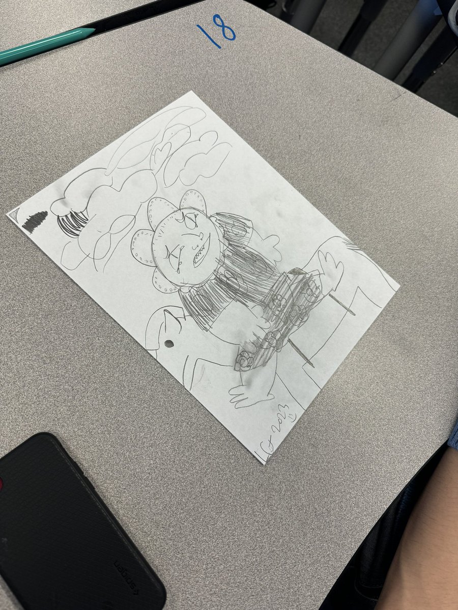 Today in Spanish II we did a Picture Talk. The first photo is what I was describing to my students in Spanish while they drew. The other photos are some examples of what they drew based on my description. Many were shocked by the reveal. 😂