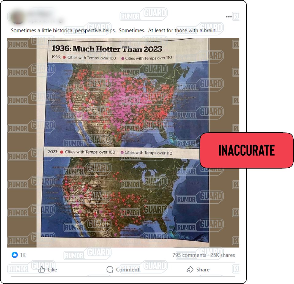 NewsLitProject's tweet photo. ❌ NO: 1936 was not warmer than 2023, according to data from the @NOAA. 
✔️ YES: The summer of 2023 is the hottest on record (since 1880), &amp; 2015-2022 are the 8 hottest years on record.
💡 Don't rely on 🍒-picked isolated data points: https://t.co/i6e9OHBdvU

#NewsLiteracy https://t.co/xY1jG77YsX