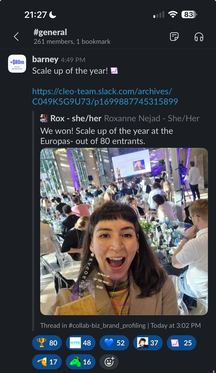 Barney_H_Y's tweet photo. Amazing to win scale up of the year @TheEuropas 🏆 @meetcleo https://t.co/8S7FOZKifI