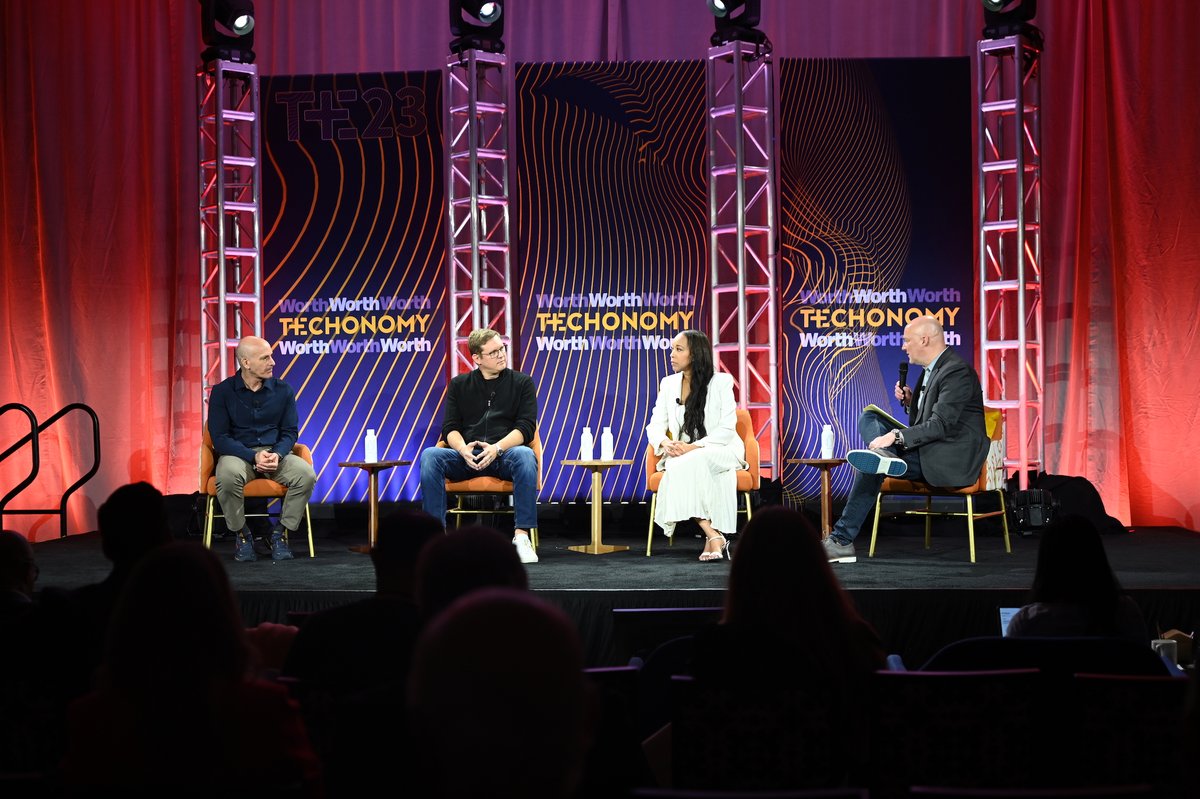 techonomy's tweet image. John Froese (@Google), Gil Perez (@DeustcheBank) and @NValentineTV (@MilkenInstitute @MI_CFM) talk &quot;Financial Insights: AI&apos;s Influence on Banking and Beyond&quot; at #Techonomy23