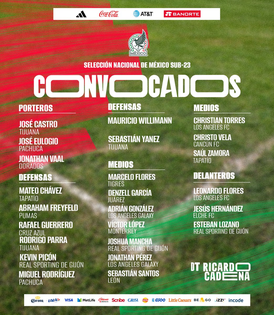 🇲🇽 Tenemos convocatoria #Sub23 🔥⚽️

Ellos son los elegidos por <a href="/RichardCadena24/">Ricardo Cadena</a> para trabajar en las instalaciones del CAR.

Aquí todos los detalles
➡️ bitly.ws/32eoM

#VamosTodos