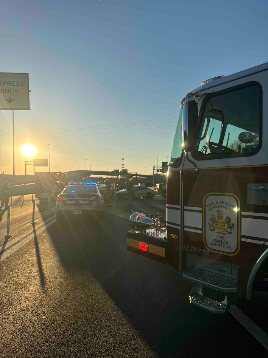 #FCFRD units are on the scene of a 5 vehicle crash on I-66 WB prior to Rt 28. Three left lanes including the express entrance are blocked off. 4 transported with non life-threatening injuries.