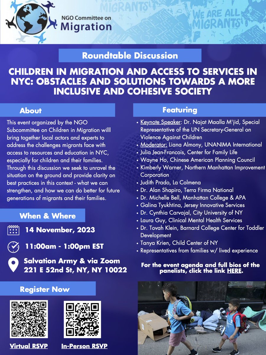 There is still time to register for 'Children in Migration and Access to Services in NYC: Obstacles and solutions towards a more inclusive society,' happening TOMORROW 11/14 in collaboration with the NGO Committee on Migration and moderated by UI Executive Assistant Liana Almony!