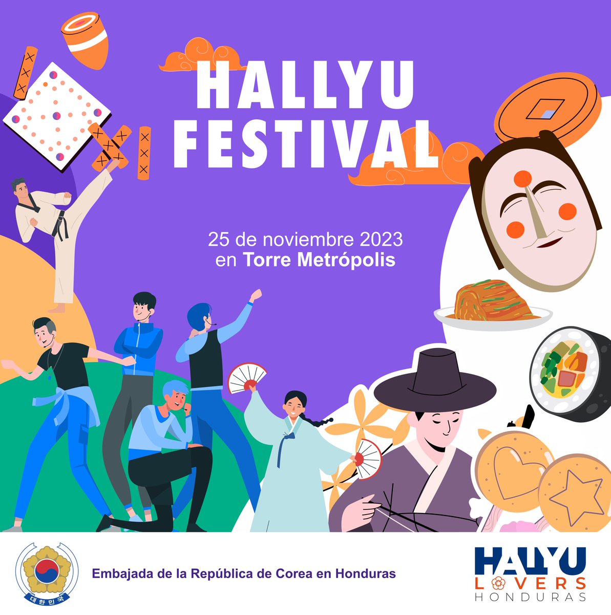embajadacoreahn's tweet photo. La Embajada de Corea y Hallyu Lovers les trae el Hallyu Festival donde podrán encontrar desde presentaciones de baile y canto, presentaciones de Taekwondo, vestimenta y comida tradicional coreana, hasta productos coreanos por emprendimientos hondureños. https://t.co/wfSFbtOzCu