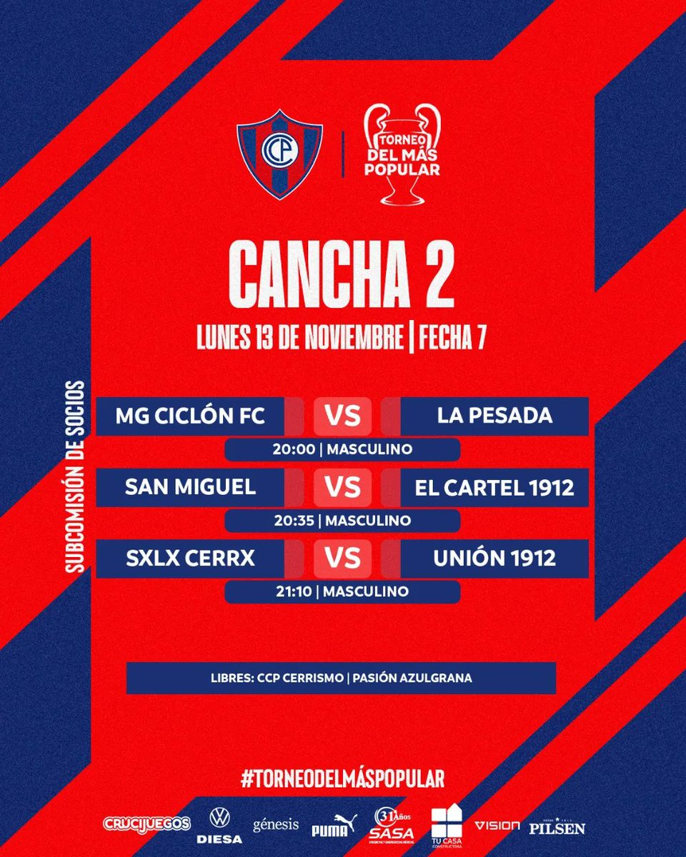 Programación ⚡⚽🟦🟥

Así se jugará una nueva fecha del #TorneoDelMásPopular 

¡Nos vemos! 🔥