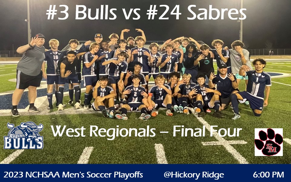 HRHSMensSoccer's tweet photo. 📢⚽️Men's Varsity Soccer⚽️
West Regionals - Final Four vs @SMsabresoccer
🎟️https://t.co/7Ct5MMFBvR
#HornsUp #BullsNation #DefendHomeTurf #FinalFour https://t.co/VBAwpfKrtH