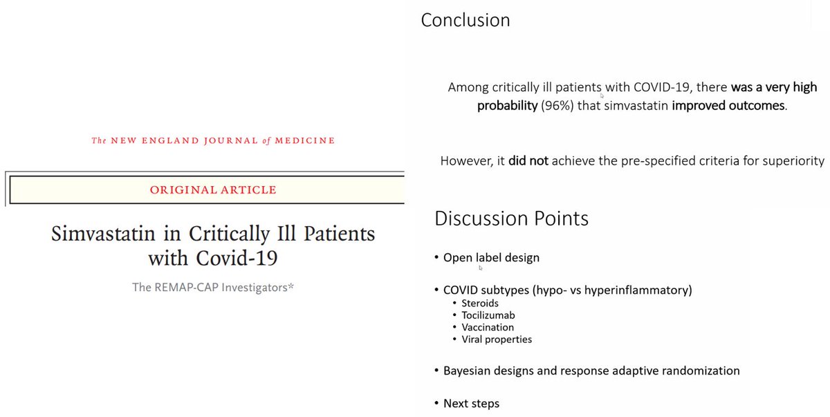 HarvardPulm's tweet photo. Great Journal Club presentations by F2 @sirusjj &amp; F1 @TomQuinnMD! Dr. Jesudasen discussed whether amikacin could reduce the incidence of ventilator-associated pneumonia (yes, with caveats). Dr. Quinn discussed the REMAP-CAP simvastatin study in critically ill COVID-19 patients. https://t.co/sfOiwxaHoa