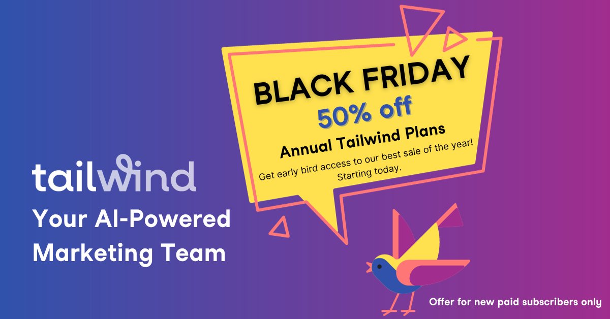 It’s finally here! Our biggest sale of the year. Buy early, snag this year’s lowest price on annual plans – and spend the rest of the month enjoying the holiday! tailwindapp.com/dashboard/upgr…