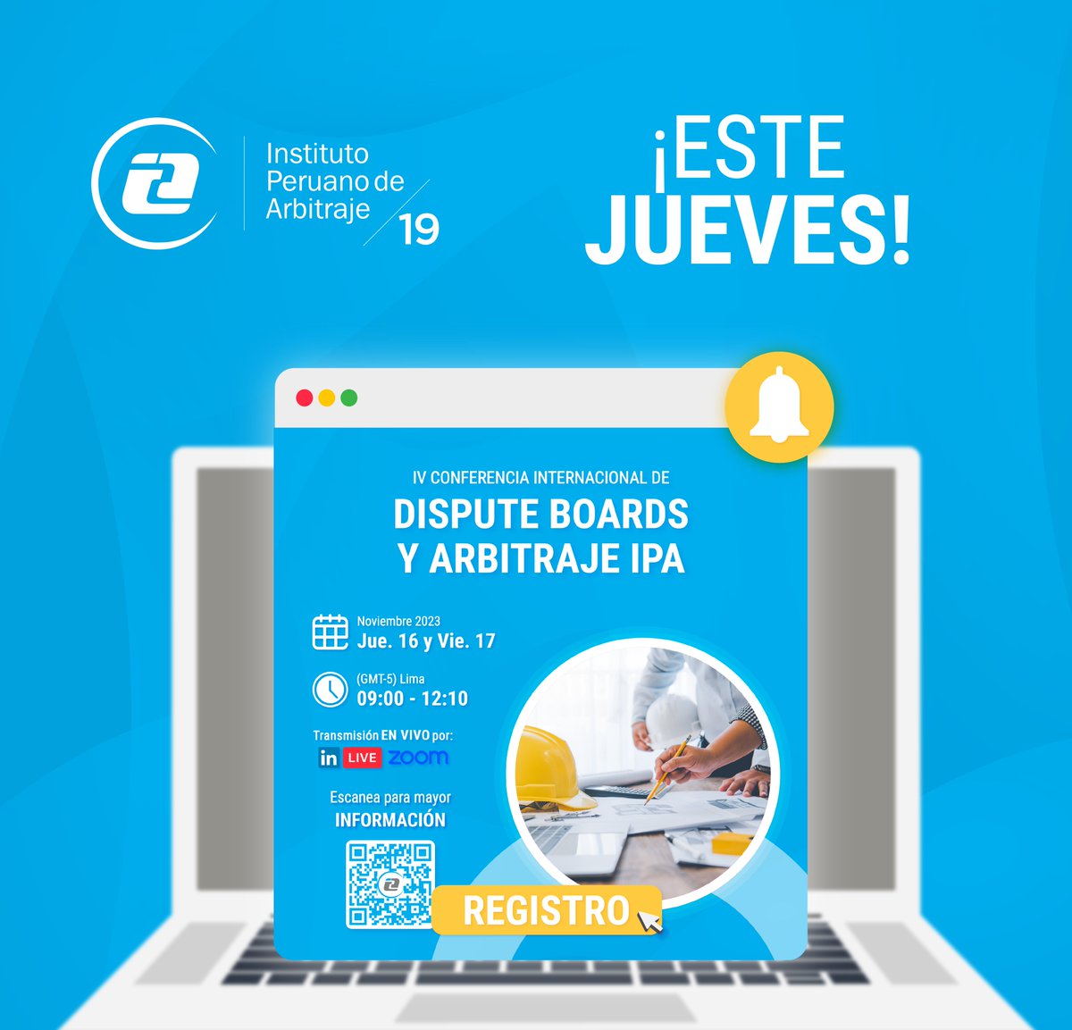 ipaperu's tweet image. 📣 ¡Este jueves se transmitirá la IV Conferencia Internacional de #DisputeBoards y #Arbitraje #IPA!

¡No olvides marcar tu asistencia para acceder gratuitamente a este evento virtual en nuestra página de LinkedIn!

REGISTRO👇🏻
ipa.pe/iv-dispute-boa…

¡Te esperamos!