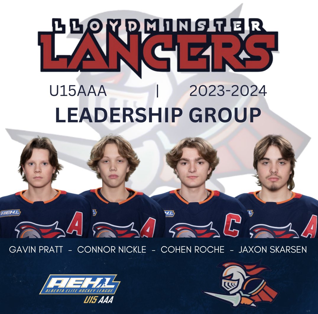 We are proud to announce our Leadership Group for the 2023/2024 season!

Captain:
#14 Cohen Roche

Alternate Captains:
#12 Connor Nickle
#13 Gavin Pratt
#23 Jaxon Skarsen