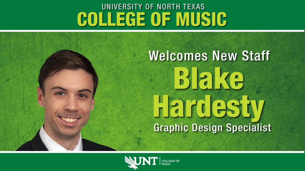 WELCOME NEW STAFF: Blake Hardesty joins @UNTSocial College of Music as Graphic Design Specialist. He recently moved to North Texas from Lubbock where he earned the BA in Advertising and MA in Mass Communication from Texas Tech University. music.unt.edu/faculty-and-st… @JohnWRichmond2