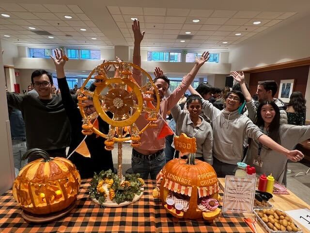 Next up, file under shenanigans: LOOK at the pumpkins the lab carved/engineered/sculpted for the annual @FredHutch contest. Took the 'most artistic' for the 3rd year running 🥇🎃🎡🍿 Congrats to the team &amp; all participants!
