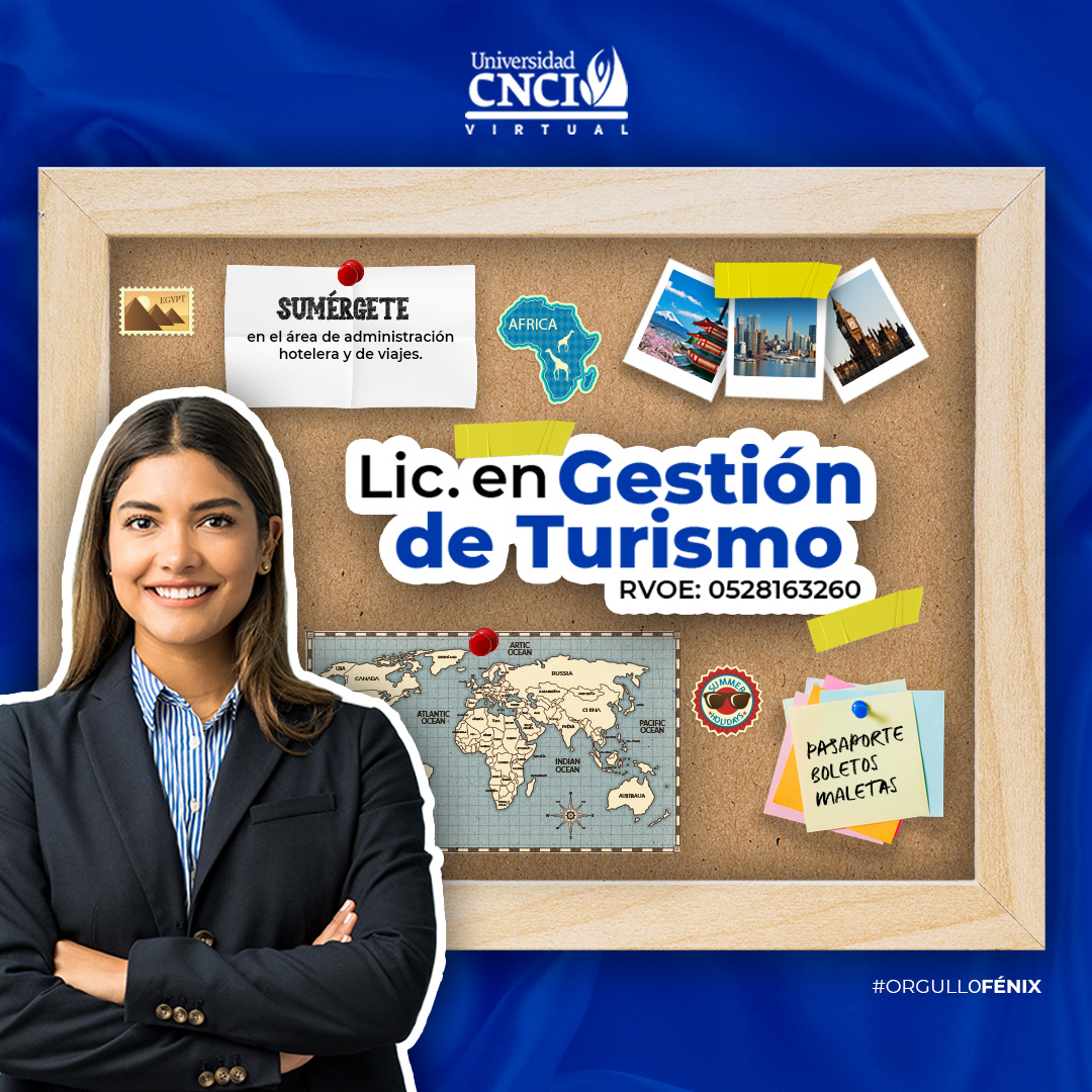 ¡Conoce la licenciatura en Gestión de Turismo!✨

En donde aprenderás acerca del desarrollo integral del turismo y cómo ampliar tu conocimiento en el área de la administración hotelera y de viajes.✈️

Descubre más de esta carrera y empieza estudiar en CNCI💙

#OrgulloFénix