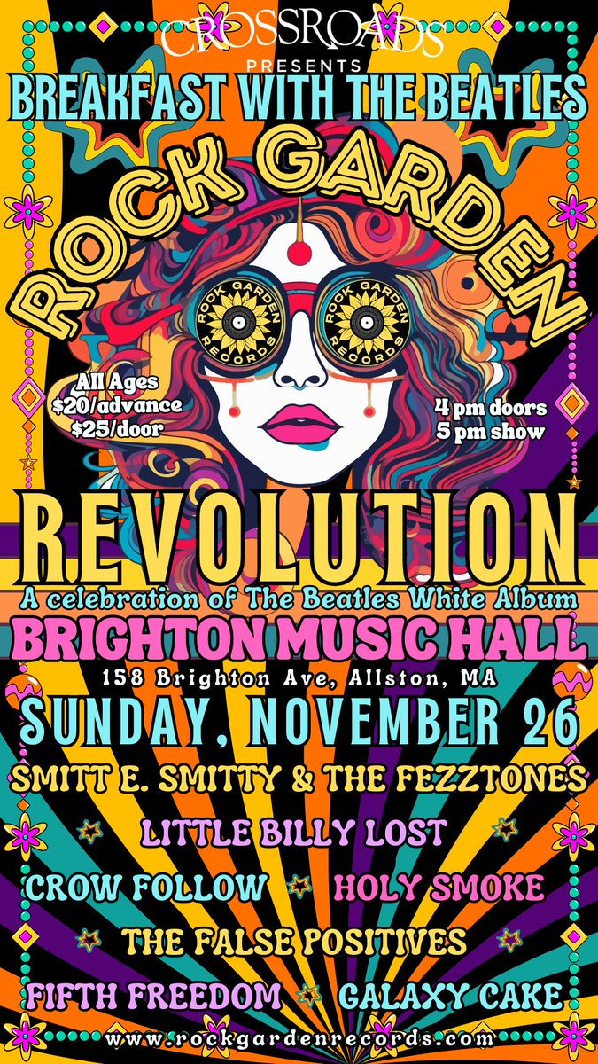 RockGardenRcds's tweet photo. We are proud to announce:

"REVOLUTION!" - A celebration of the 55th anniversary of The Beatles' "White Album"

Brighton Music Hall, #Boston  
Sunday, 11/26/2023

All ages matinee show!
Doors - 4:00 / Music - 4:30
Tickets on sale now!
https://t.co/rBec78e4KP
#concert https://t.co/Cql3vWKymP