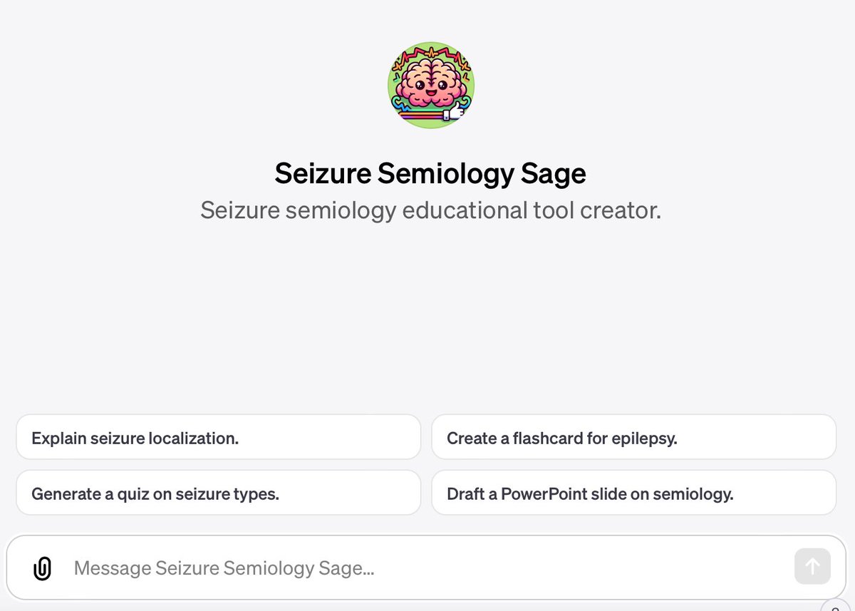 Fbabtain's tweet photo. I built #Seizure semiology tutor to identify the anatomical localization of seizure onset based on symptoms provided.
This can create flashcards, PowerPoint Presentations, and quizzes to teach seizure signs and symptoms.
#ArtificialInteligence
#Epilepsy
#TwitterMD
#MedTwitrer https://t.co/ya6bMplZyM