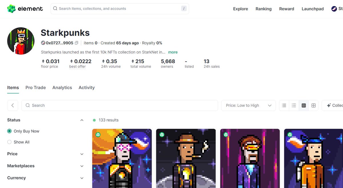 starkpunks_nft's tweet image. Nice to see those PUNKS available for trading on @Element_Market 💀🤑👀

Congrats on UI/UX 🙌

Great product to see on #Starknet