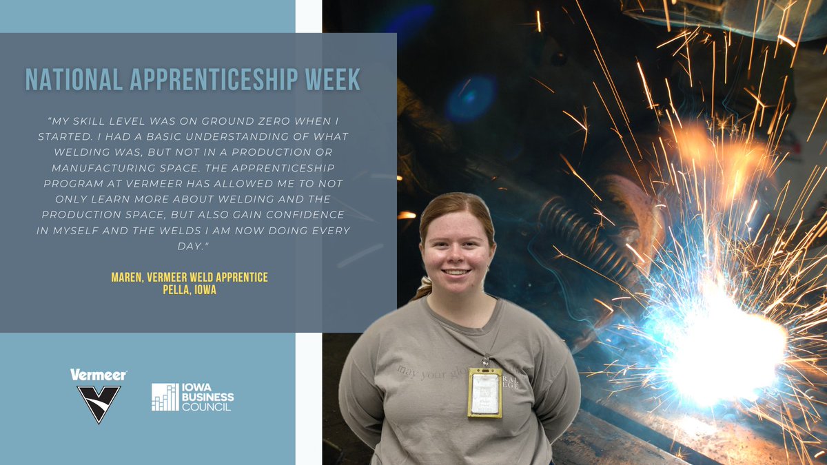 IowaBizCouncil's tweet image. .@vermeercorp recognizes the importance and urgency around growing a career ready workforce in Iowa. Registered apprenticeships are an important piece of this cycle by providing work experiences while students are receiving an education. #NAW23