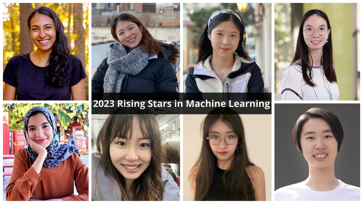 We're proud to announce the winners of our Rising Stars in Machine Learning program, designed to support researchers from underrepresented groups.

Pictured clockwise: Megha Srivastava, Han Shao, Wanrong Zhu, Laixi Shi, Zhijing Jin, Yutong Bai, Weijia Shi, and Sanae Lotfi.