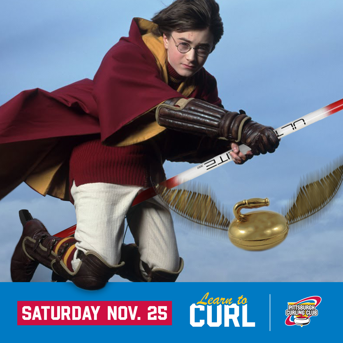 Try curling—the only Muggle sport with brooms!

We're hosting a Learn To Curl 1 and 2 next Saturday, November 25th from 1-3pm. Our dedicated curling facility is ADA compliant with easy access to the ice. For more info or to register, check out our website.✨🥌
