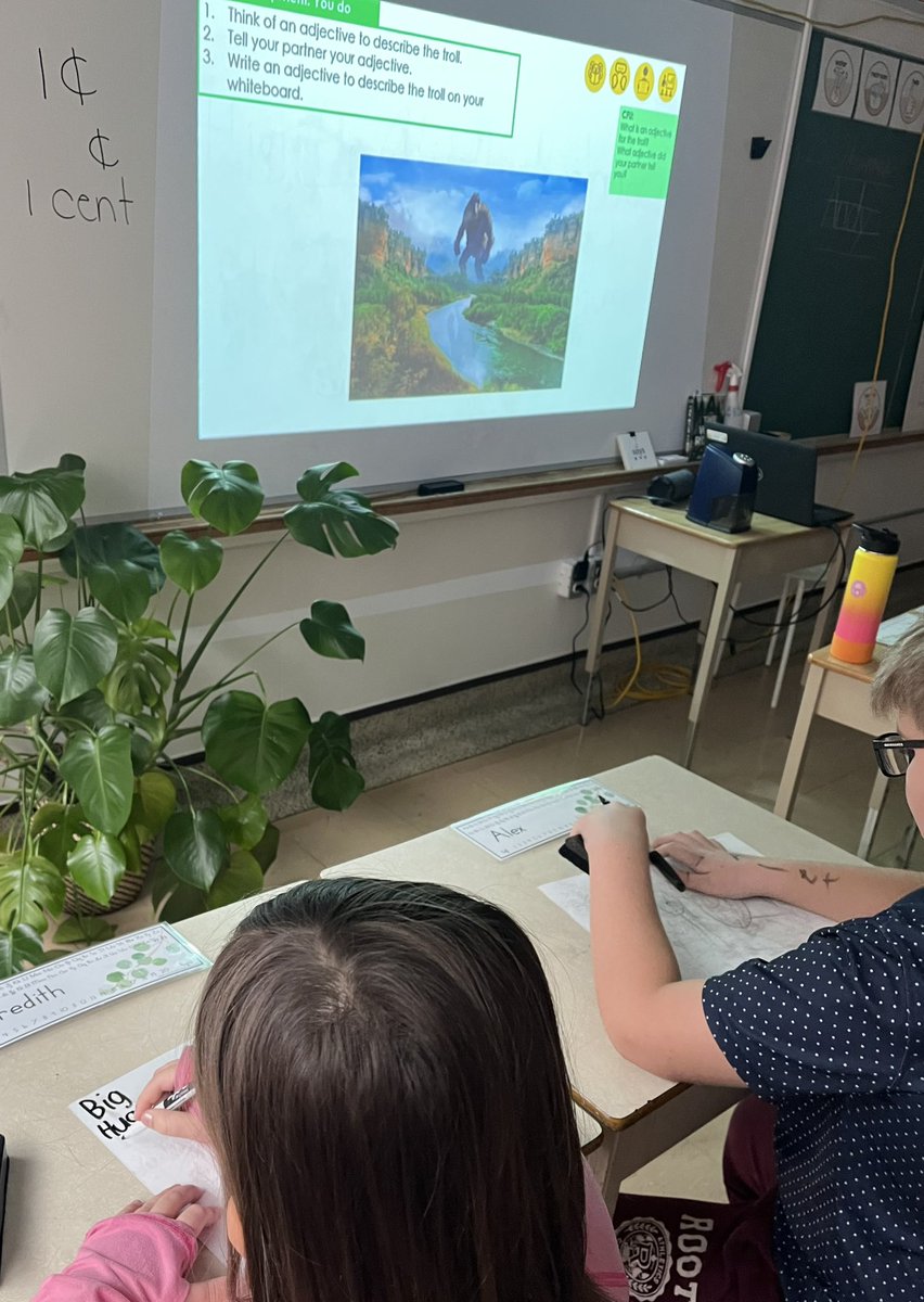 KervinAmy's tweet photo. Today we worked on identifying + defining adjectives using a foundational lesson from #thesyntaxproject. Here, Ss are working in the “you do” phase of the lesson, writing adjectives to describe the subject in the displayed image. #StructuredLiteracy @Glenburnie_ldsb @LimestoneDSB https://t.co/1PCp0ckUQM