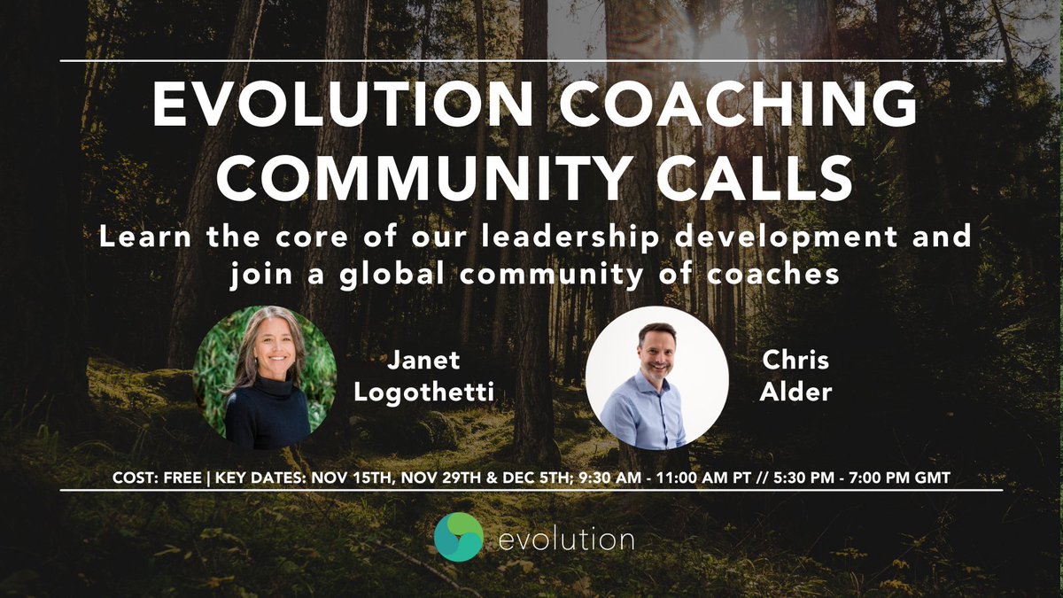 EvolutionSvc's tweet image. Join us this Wednesday, November 15, for the first installment of our three-part virtual series: Evolution Coaching Community Calls with facilitation by Janet Logothetti and Chris Alder.

Register &amp;amp; Learn More:
evolution.team/evolution-coac…