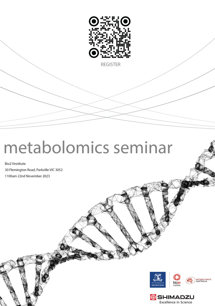 Come check out @ShimadzuAusNZ Metabolomics Solutions. The Metabolomics Seminar will be held at @Bio21Institute on Wednesday 22nd November. There will be presentations on Imaging Mass Spec and GC-MS from @MetabolomicsAus team members. #metabolomics #shimadzu