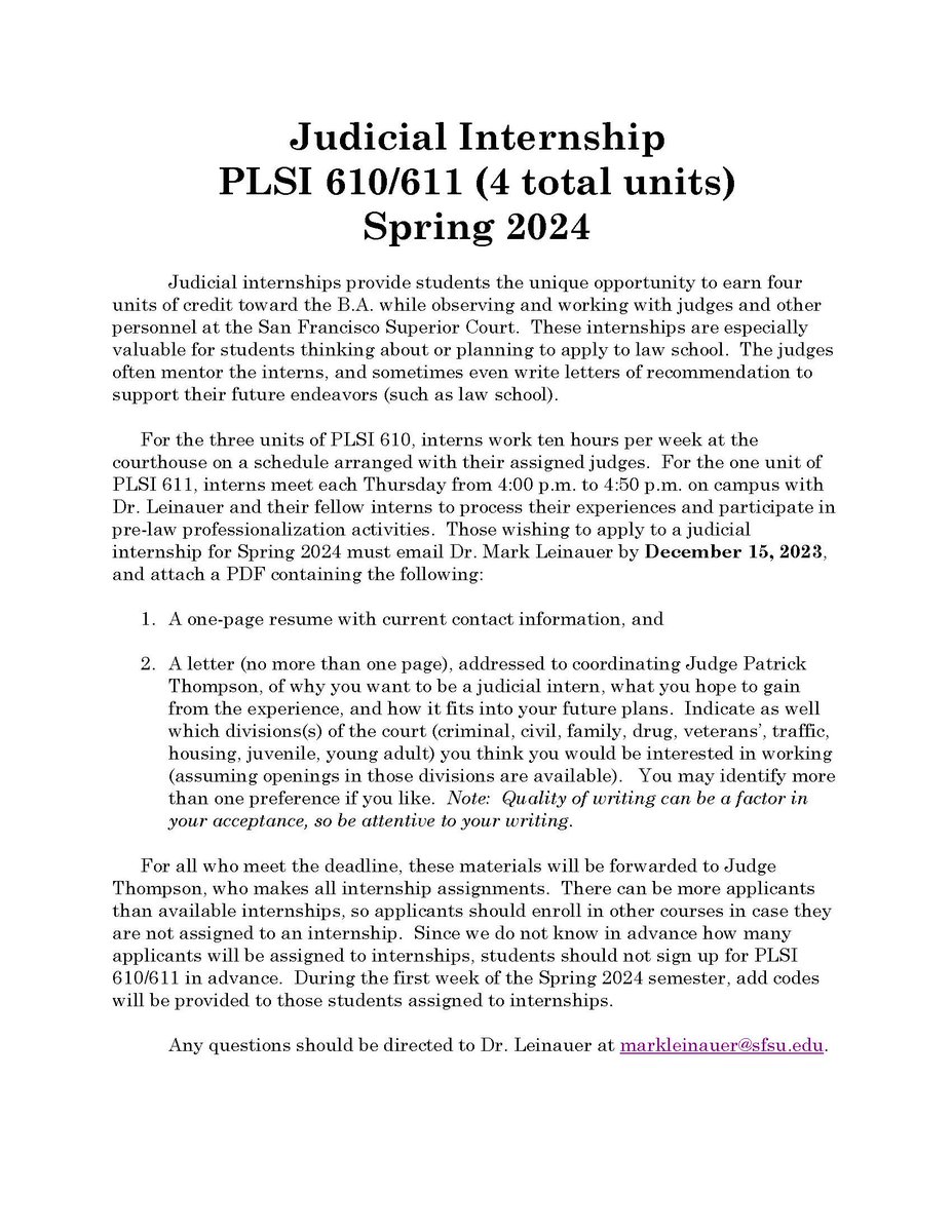 Attention PLSI Students! Applications for the Spring 2024 Judicial Internship are now opened! Make sure you don't miss out on this amazing opportunity! 👇