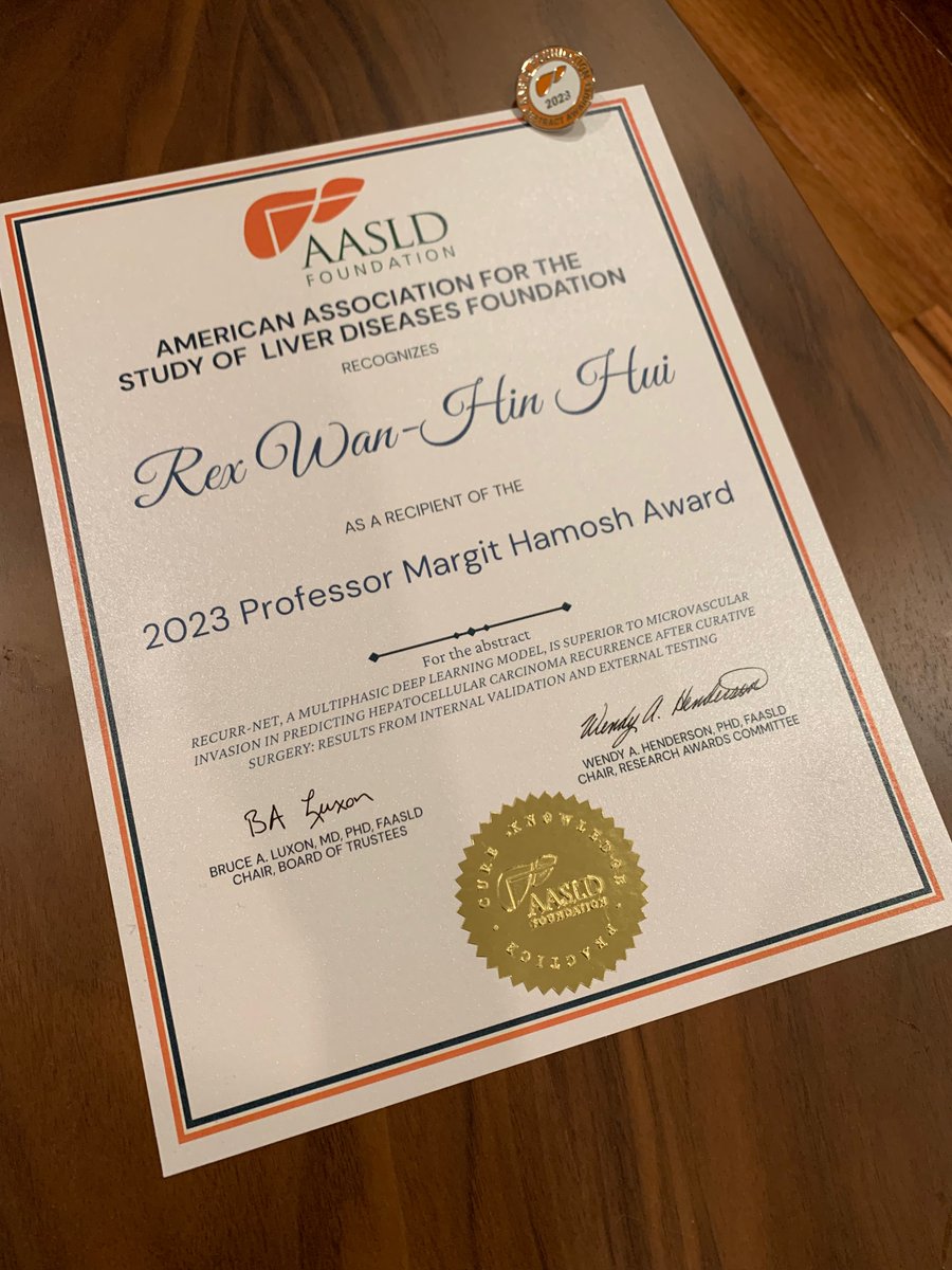 Rex Wan-Hin Hui (@rexwhhui) on Twitter photo Proud to share results from our AI model: Recurr-NET, for predicting HCC recurrence after surgery
Thankful to the team <a href="/WK_Seto/">Wai-Kay Seto</a> Prof MF Yuen <a href="/jamesyyfung/">James Fung, MD, FAASLD, FRACP</a> <a href="/loeymak/">loeymak</a>, and also to <a href="/AASLDFoundation/">AASLD Foundation</a> for selecting it as a top HCC abstract🏆
<a href="/hkumed/">HKU Medicine</a> <a href="/hkudeptmedicine/">HKU Department of Medicine</a> <a href="/AASLDtweets/">AASLD</a> Proud to share results from our AI model: Recurr-NET, for predicting HCC recurrence after surgery
Thankful to the team <a href="/WK_Seto/">Wai-Kay Seto</a> Prof MF Yuen <a href="/jamesyyfung/">James Fung, MD, FAASLD, FRACP</a> <a href="/loeymak/">loeymak</a>, and also to <a href="/AASLDFoundation/">AASLD Foundation</a> for selecting it as a top HCC abstract🏆
<a href="/hkumed/">HKU Medicine</a> <a href="/hkudeptmedicine/">HKU Department of Medicine</a> <a href="/AASLDtweets/">AASLD</a>