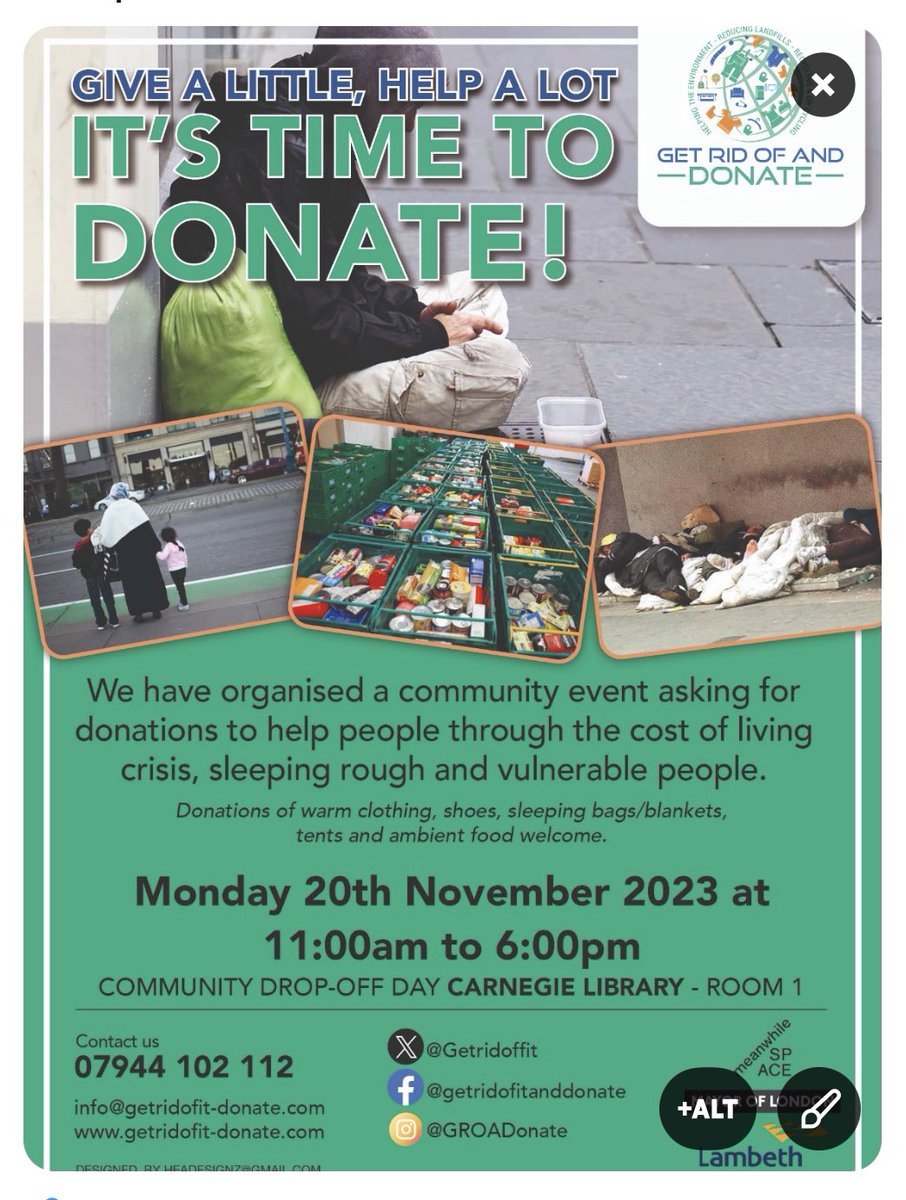 Getridoffit's tweet image. 7 days to declutter and donate ready to drop off at @CarnegieLib Monday 20th November, support for #roughsleepers, #vulnerablefamilies #Refugees through winter, giving back #CostofLivingCrisis all good, clean condition items welcomed. SAVE THE ENVIRONMENT NO PLASTIC BAGS 💼