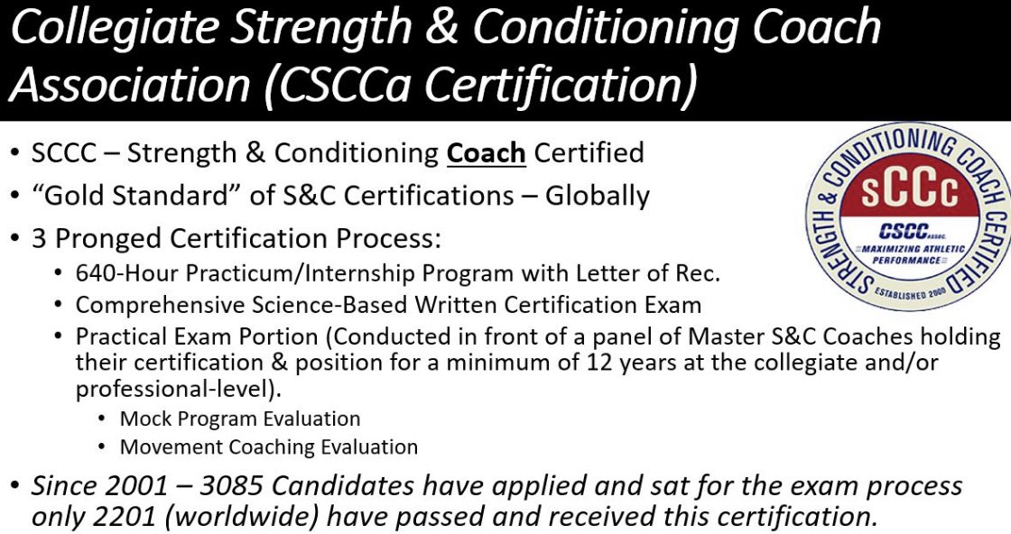JCP Gold Standard Certification, check. Check out what it takes to obtain an SCCC. CSCCa sets the standard. Take the guessing out of quality S&amp;C, let me know how I can help you today.