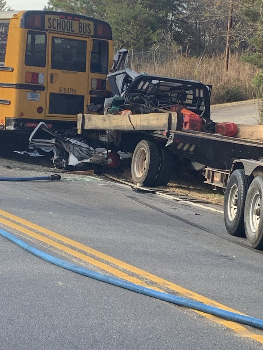 Greenville county. Pickup truck struck a school bus in the rear on Hwy 8 near Bowen Hill Road. 19 students on bus uninjured. Truck driver injured. South Greenville firefighters and Greenville county EMS responded. <a href="/CarolinaScanner/">Carolina Scanner</a>