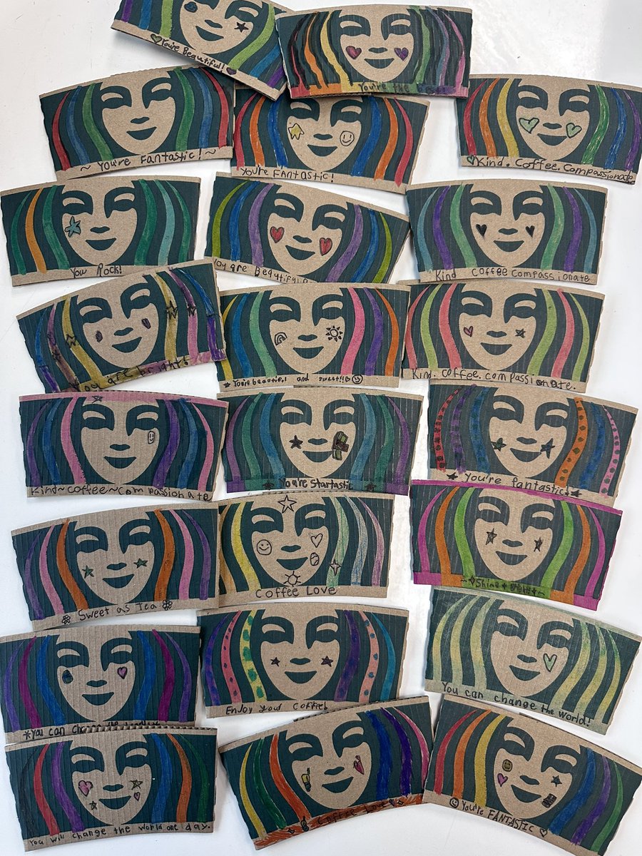 4MichelleMartin's tweet image. Our class joined Mrs. O’Loughlin’s class in decorating Starbucks cup sleeves with kind messages for World Kindness Day! If you visited Starbucks in Levittown for a hot cup of coffee today, you may have received one! ☕️💚 #SpreadingKindness @WeRStokes