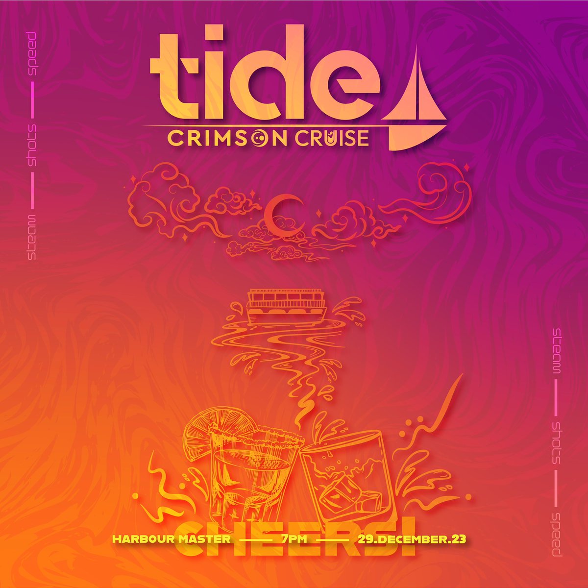 crimsoncrewcc's tweet photo. CHEERS to the last Friday of the year 🍻
CHEERS to the end of boatride szn 🍻
CHEERS as we welcome 2024! 🍻

🍻TIDE - CHEERS 
🗓️29/12/23
⏰7PM
📍MV Harbour Master
🎟️: https://t.co/S2ll5iTubc https://t.co/n0ogOM5IcW