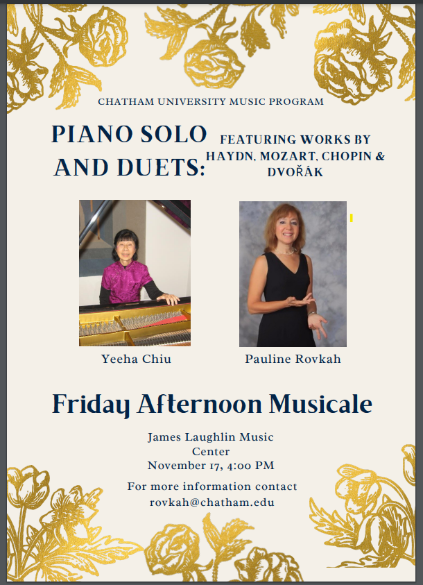 Join us <a href="/ChathamU/">Chatham University</a>! Sharing the stage with my special friend, mentor, incredible musician and person.
#music #piano #solo #duet #chambermusic #university #concert #series #musiceducation #pittsburgh #community #arts #performance #recital #friends #musician #mentor #musicislife
