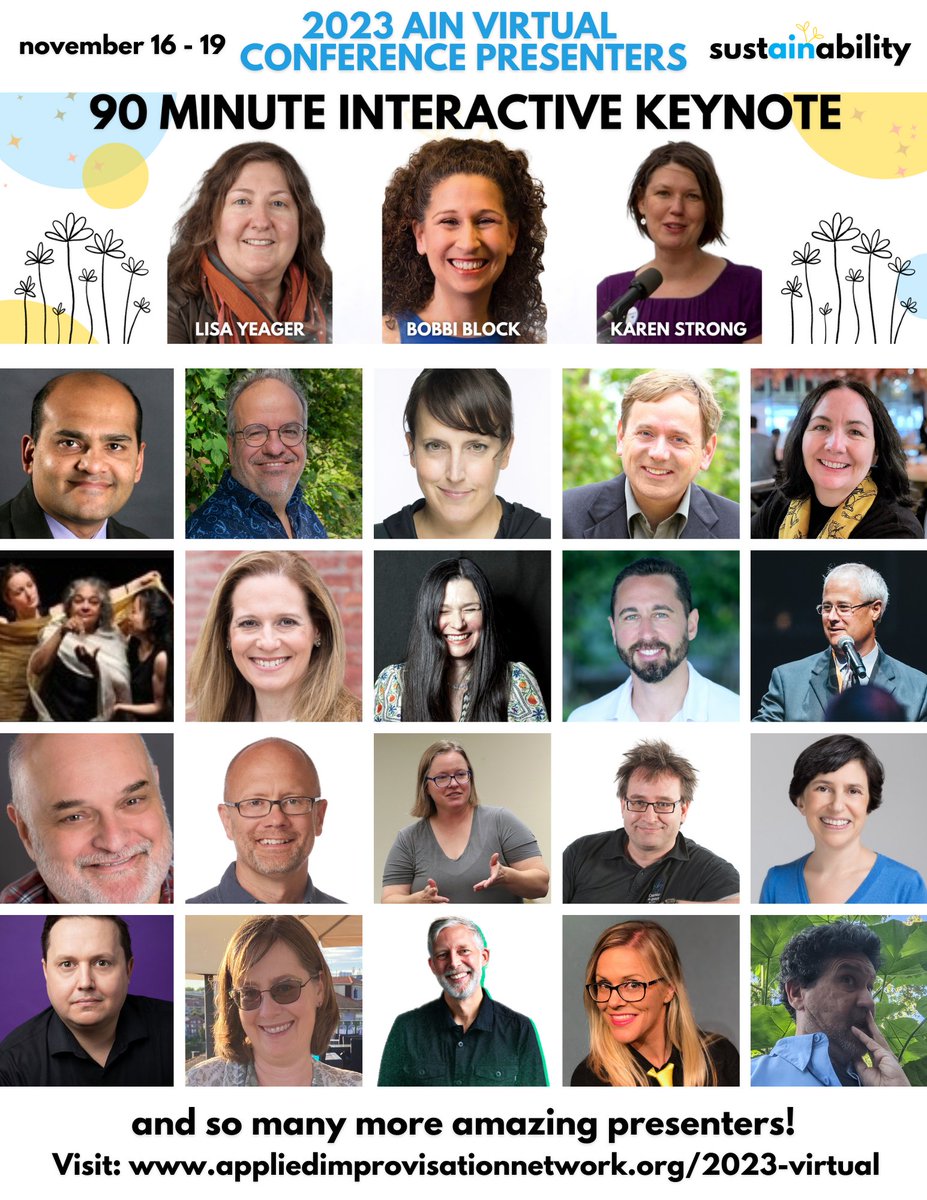 AINNetwork's tweet image. Check out some of the amazing presenters for our virtual conference! 🎉 

Be sure to join us LIVE this week! Learn more on our website: appliedimprovisationnetwork.org/2023-virtual