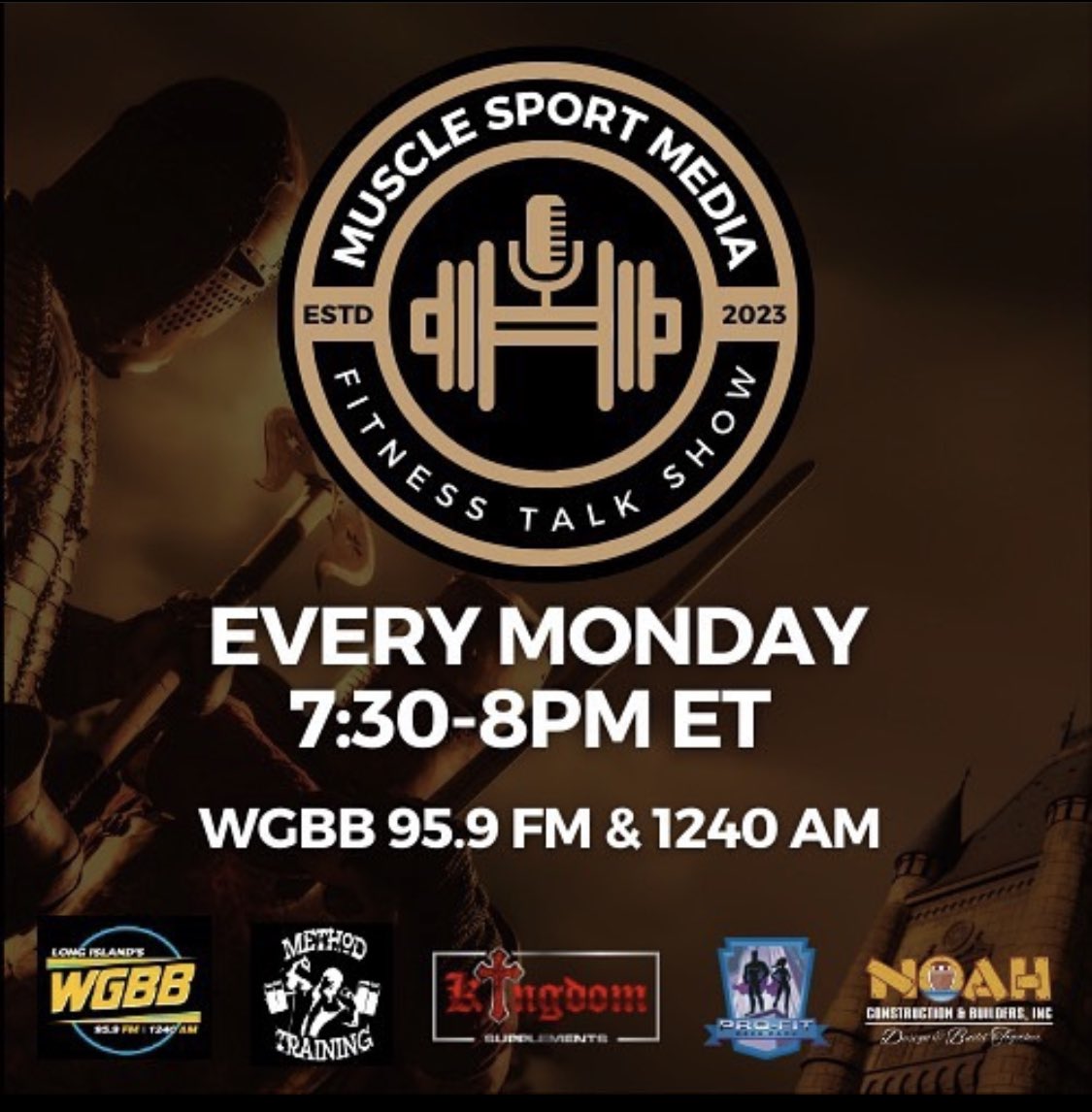 MuscleSport_LLC's tweet photo. Tonight at 7:30 pm est on @wgbbradio #musclesport Media Live with co-hosts @atmethodtraining & @joe_pietaro 🎤 Thx again to our title sponsor @_noahconstruction_ 💪 @wgbbsportstalk #mSm #wgbb #wgbbradio1240 #wgbbradio #musclesportmag #musclesportmedia @WGBBradio @RobKowalWGBB https://t.co/ttklt8Xk69