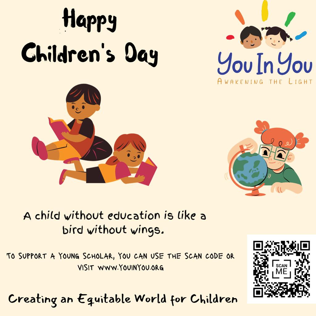 'Happy Children's Day! 🌟 Embracing the laughter, dreams, and boundless potential of every child. Here's to a future filled with education, empowerment, and endless possibilities! 📚✨ #ChildrensDay #EducationForEveryChild Sponsor a child's education - rzp.io/l/fHmspzMzg
